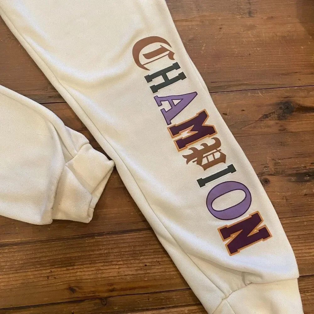 Champion Athletic Pants Off White Cream Multicolored Logo Youth Size L